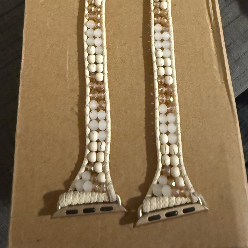 Victoria Emerson Cream Beaded Apple Watch Strap adjustable bracelet